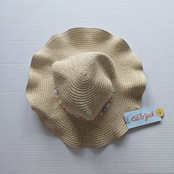 Cat And Jack Straw Floral Embroidered Sun Hat 12-24 Months NWT - Picture 2 of 7